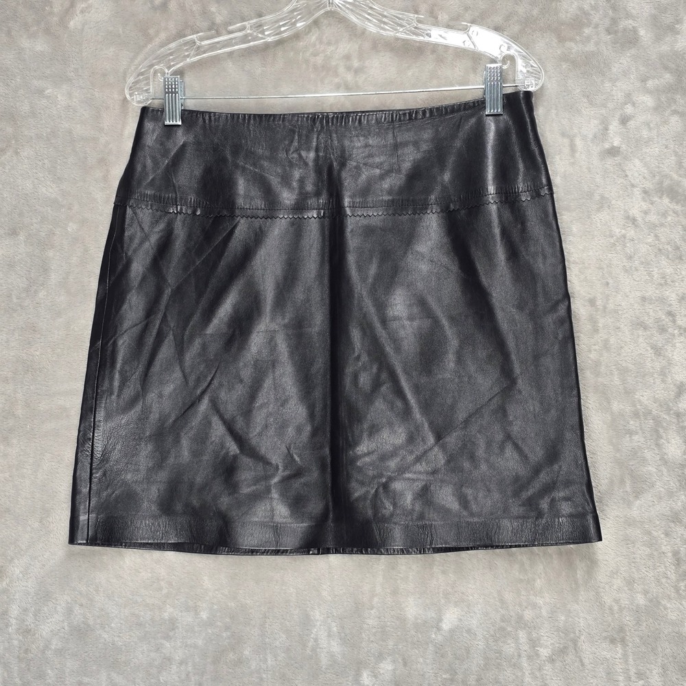 Cache Vintage Black 100% Leather Mini Skirt Size 10 Y2K Goth Grunge Biker Retro‎